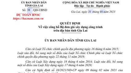 Gia Lai: Quyết định 38/QĐ-UBND Công bố Bộ đơn giá xây dựng mới năm 2023