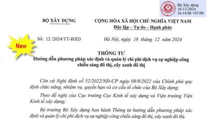 Thông tư 12/2024/TT-BXD phương pháp xác định và quản lý chi phí sự nghiệp công chiếu sáng, cây xanh đô thị